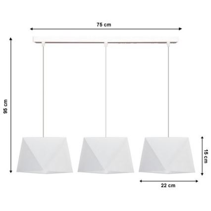 Luster na sajli DIAMENT 3xE27/60W/230V bela