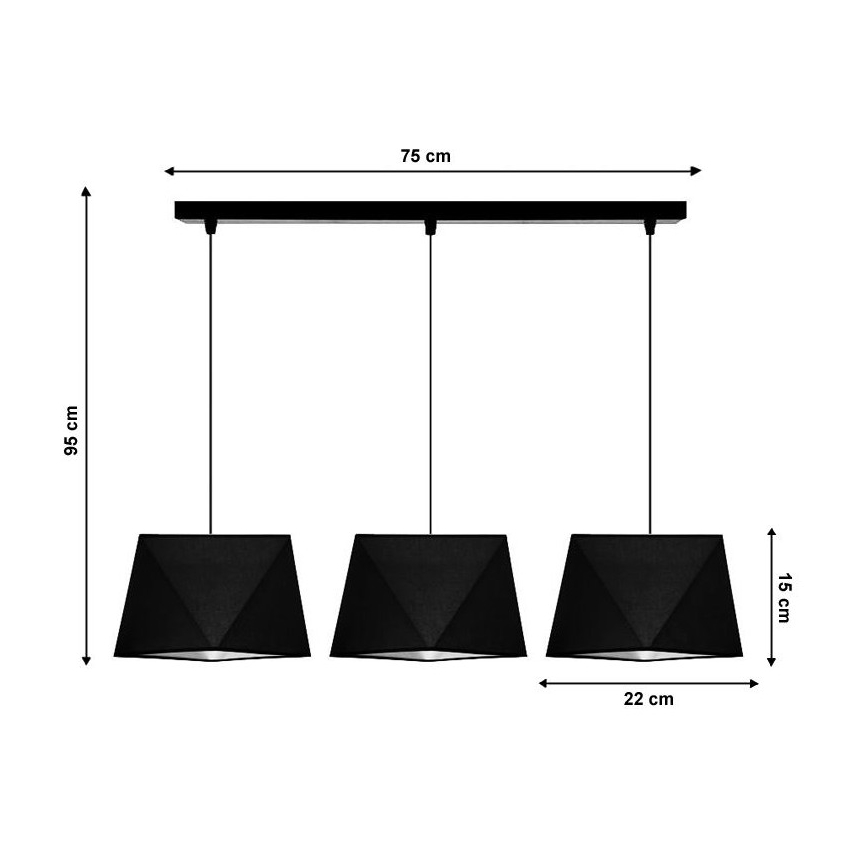 Luster na sajli DIAMENT 3xE27/60W/230V crno