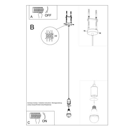 Luster na sajli EDISON 1xE27/60W/230V crno