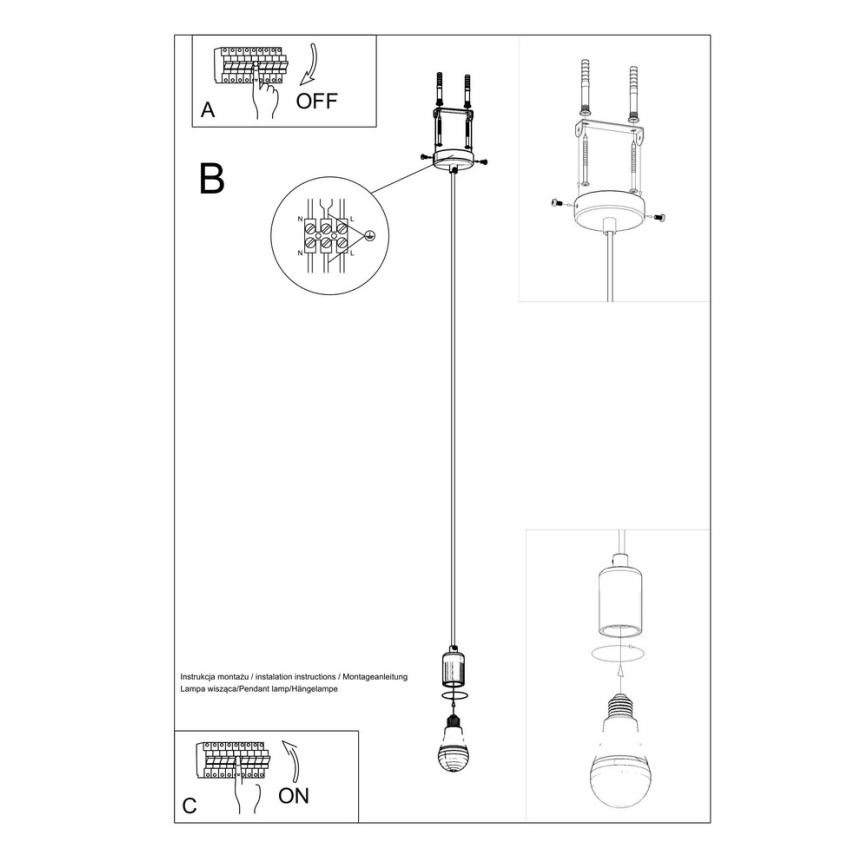 Luster na sajli EDISON 1xE27/60W/230V crno