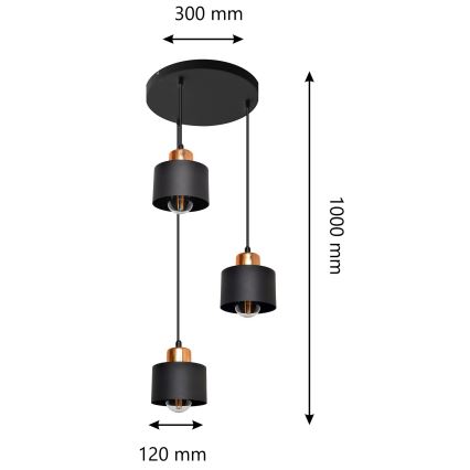 Luster na sajli EDISON 3xE27/15W/230V