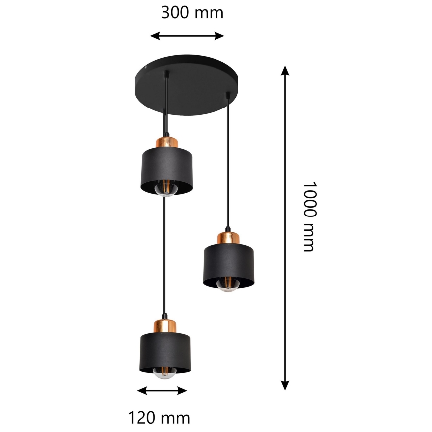 Luster na sajli EDISON 3xE27/15W/230V