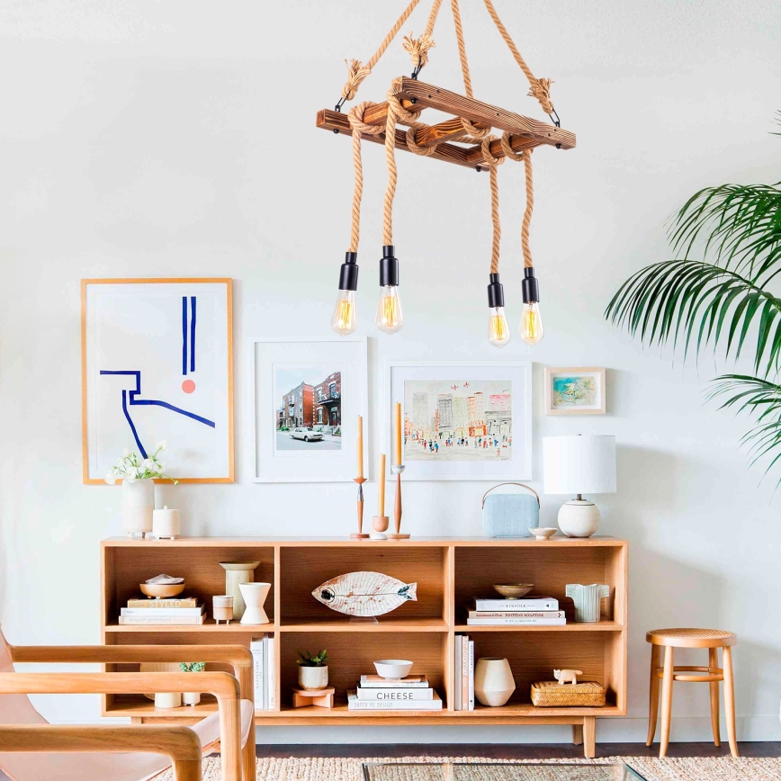 Luster na sajli EREBOS 4xE27/40W/230V braon