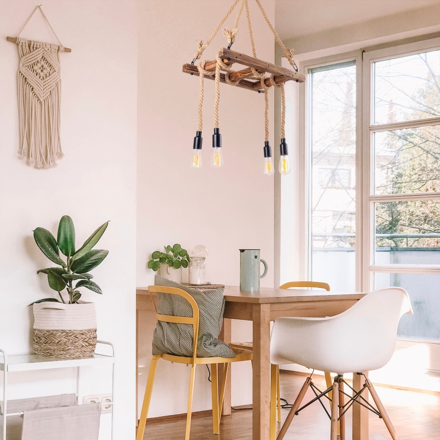 Luster na sajli EREBOS 4xE27/40W/230V braon