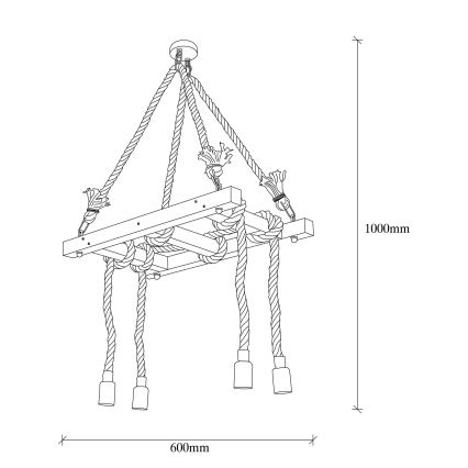Luster na sajli EREBOS 4xE27/40W/230V braon