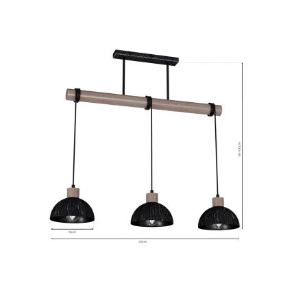 Luster na sajli ERIK 3xE27/60W/230V braon/crno