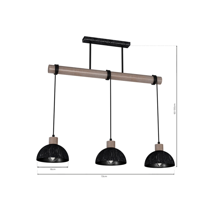 Luster na sajli ERIK 3xE27/60W/230V braon/crno