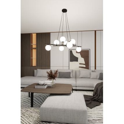 Luster na sajli ESSA 8xE14/10W/230V crno/bela