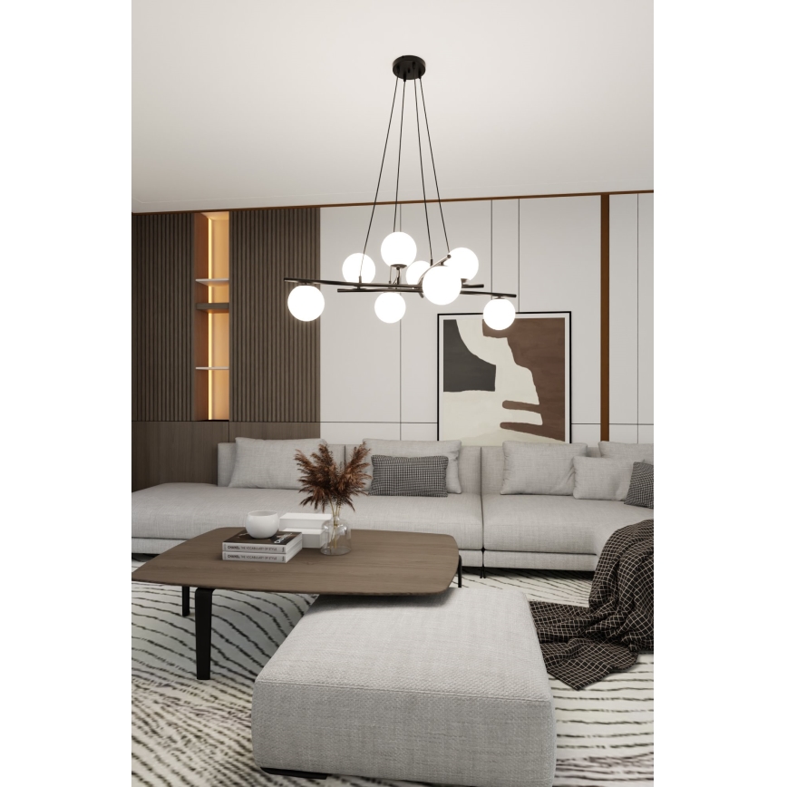 Luster na sajli ESSA 8xE14/10W/230V crno/bela