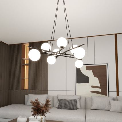Luster na sajli ESSA 8xE14/10W/230V crno/bela