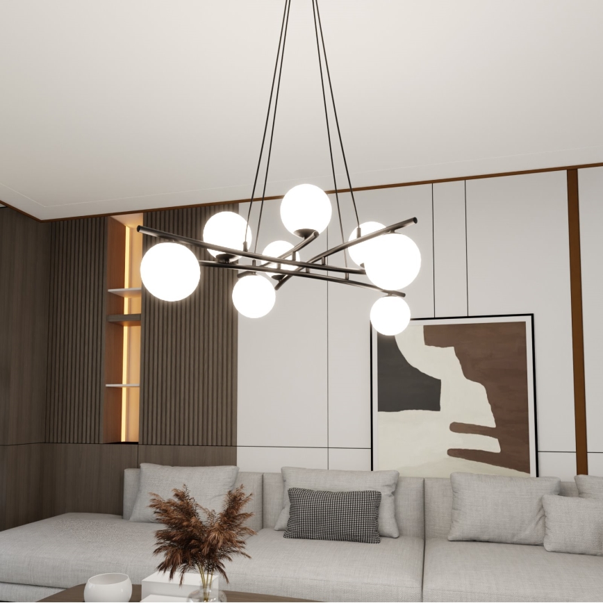Luster na sajli ESSA 8xE14/10W/230V crno/bela