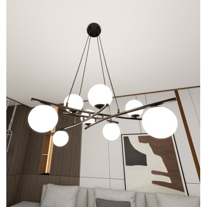 Luster na sajli ESSA 8xE14/10W/230V crno/bela