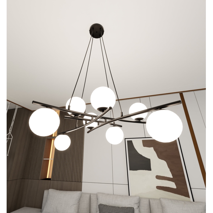 Luster na sajli ESSA 8xE14/10W/230V crno/bela