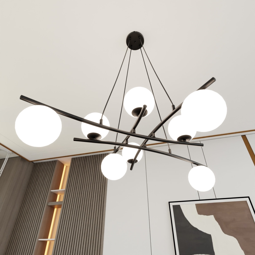Luster na sajli ESSA 8xE14/10W/230V crno/bela
