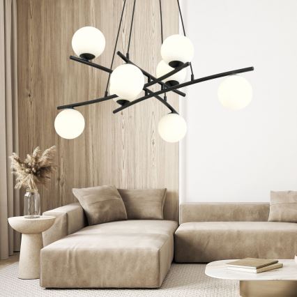 Luster na sajli ESSA 8xE14/10W/230V crno/bela