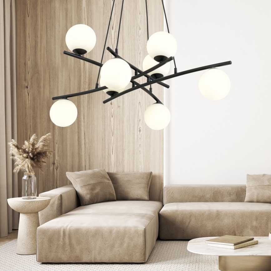Luster na sajli ESSA 8xE14/10W/230V crno/bela