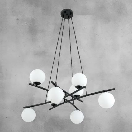 Luster na sajli ESSA 8xE14/10W/230V crno/bela
