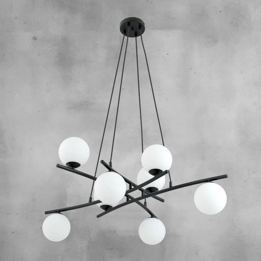 Luster na sajli ESSA 8xE14/10W/230V crno/bela