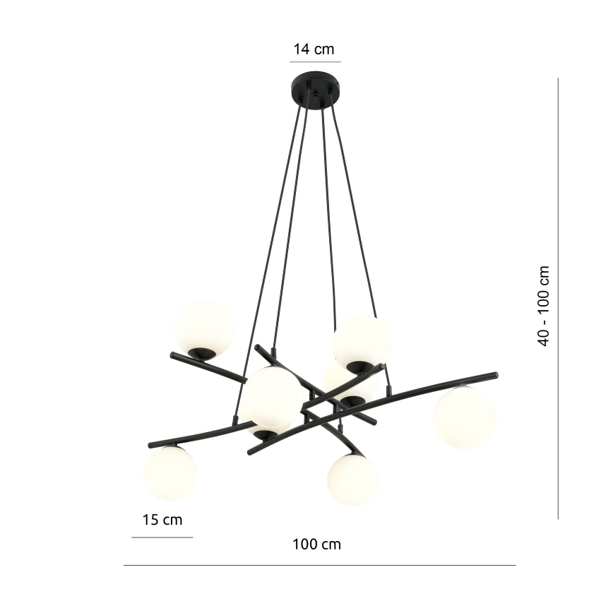 Luster na sajli ESSA 8xE14/10W/230V crno/bela