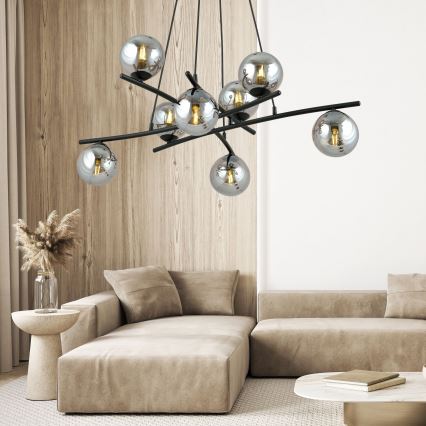 Luster na sajli ESSA 8xE14/10W/230V crno/dimno