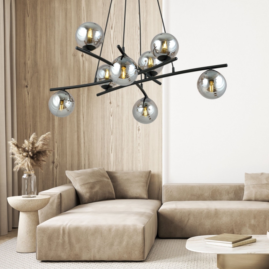 Luster na sajli ESSA 8xE14/10W/230V crno/dimno