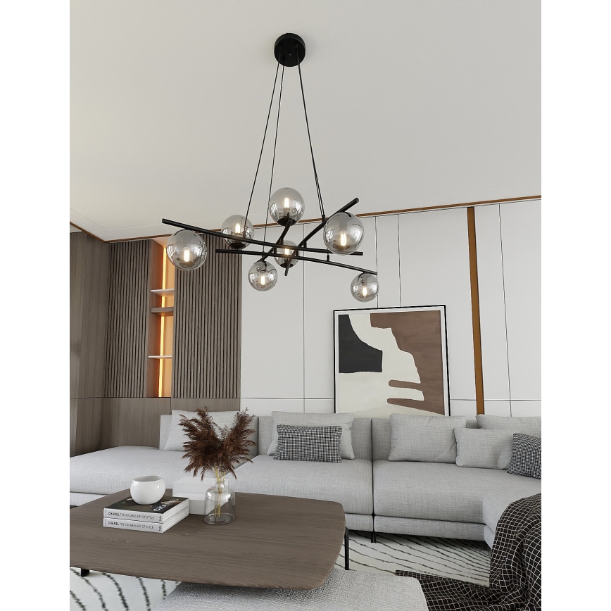 Luster na sajli ESSA 8xE14/10W/230V crno/dimno