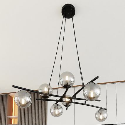 Luster na sajli ESSA 8xE14/10W/230V crno/dimno