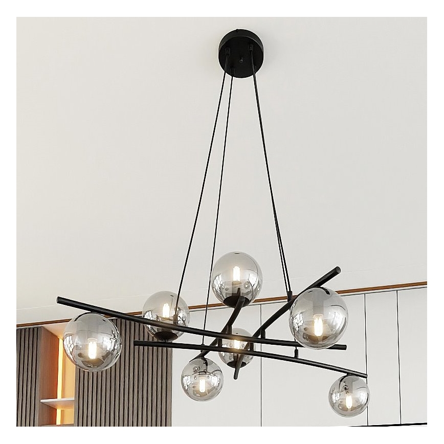Luster na sajli ESSA 8xE14/10W/230V crno/dimno