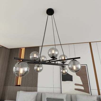 Luster na sajli ESSA 8xE14/10W/230V crno/dimno