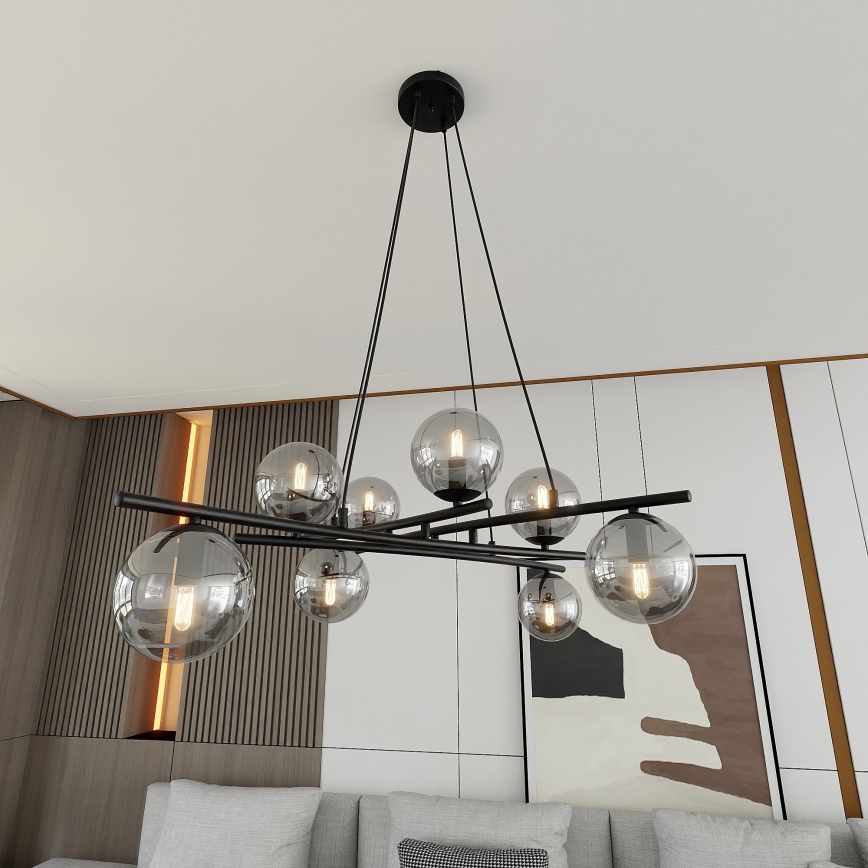 Luster na sajli ESSA 8xE14/10W/230V crno/dimno