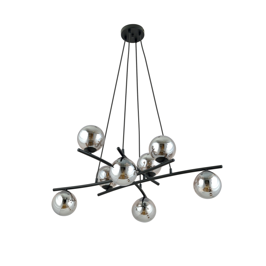 Luster na sajli ESSA 8xE14/10W/230V crno/dimno