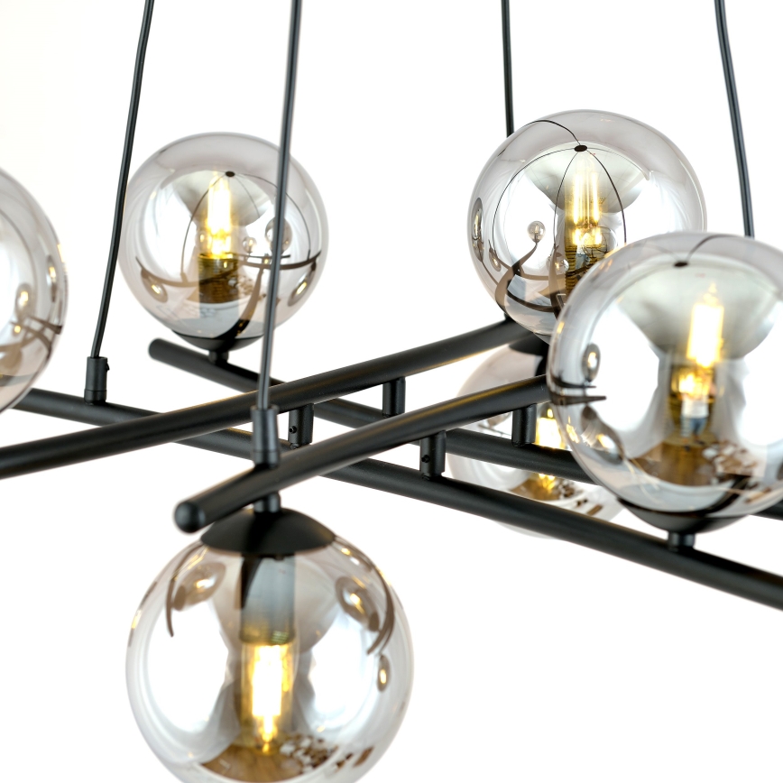 Luster na sajli ESSA 8xE14/10W/230V crno/dimno