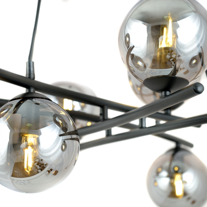 Luster na sajli ESSA 8xE14/10W/230V crno/dimno
