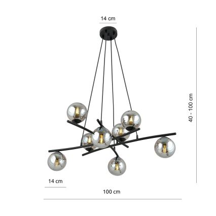 Luster na sajli ESSA 8xE14/10W/230V crno/dimno