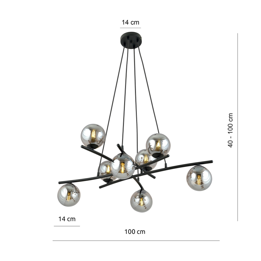 Luster na sajli ESSA 8xE14/10W/230V crno/dimno