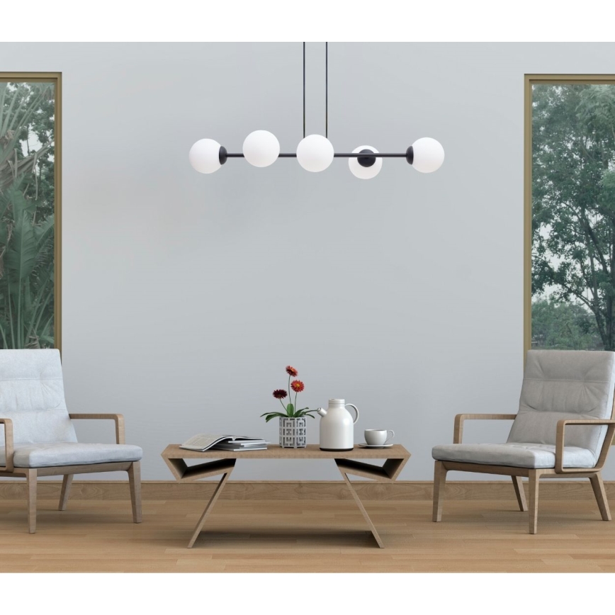 Luster na sajli FIRA 5xE27/60W/230V crno