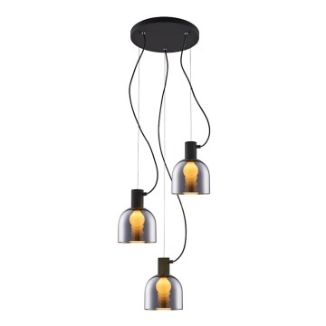 Luster na sajli FIRE 3xE27/9W/230V sivo/crno
