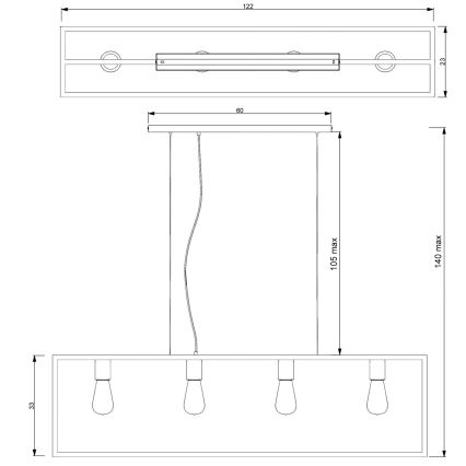 Luster na sajli FRAME 4xE27/60W/230V crno