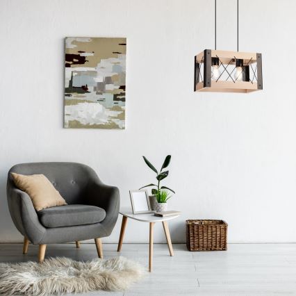 Luster na sajli FRIDA 2xE27/60W/230V crno/bež bukva