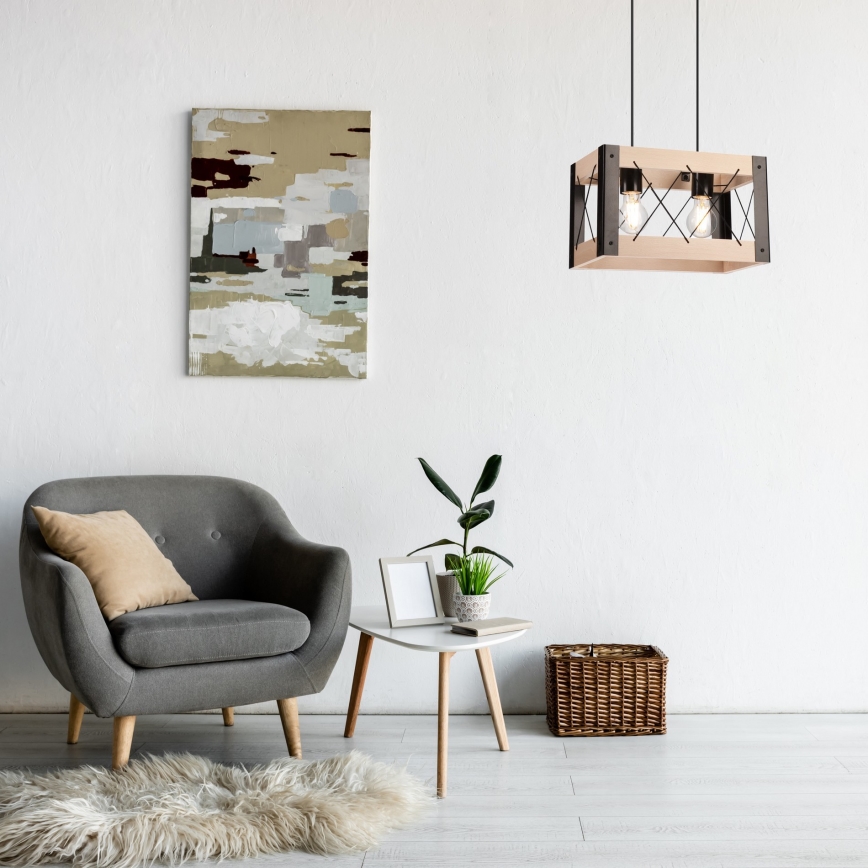 Luster na sajli FRIDA 2xE27/60W/230V crno/bež bukva