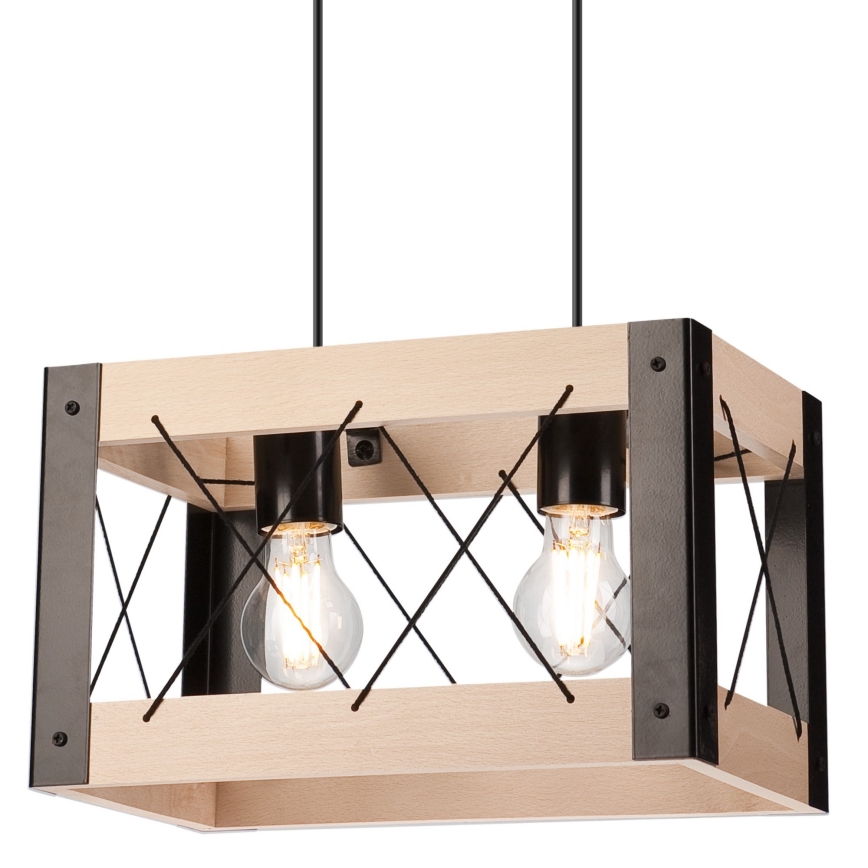 Luster na sajli FRIDA 2xE27/60W/230V crno/bež bukva
