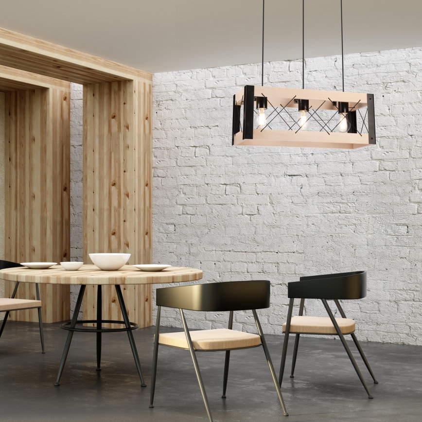 Luster na sajli FRIDA 3xE27/60W/230V crno/bež bukva