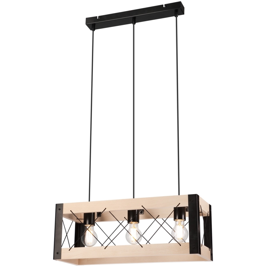 Luster na sajli FRIDA 3xE27/60W/230V crno/bež bukva
