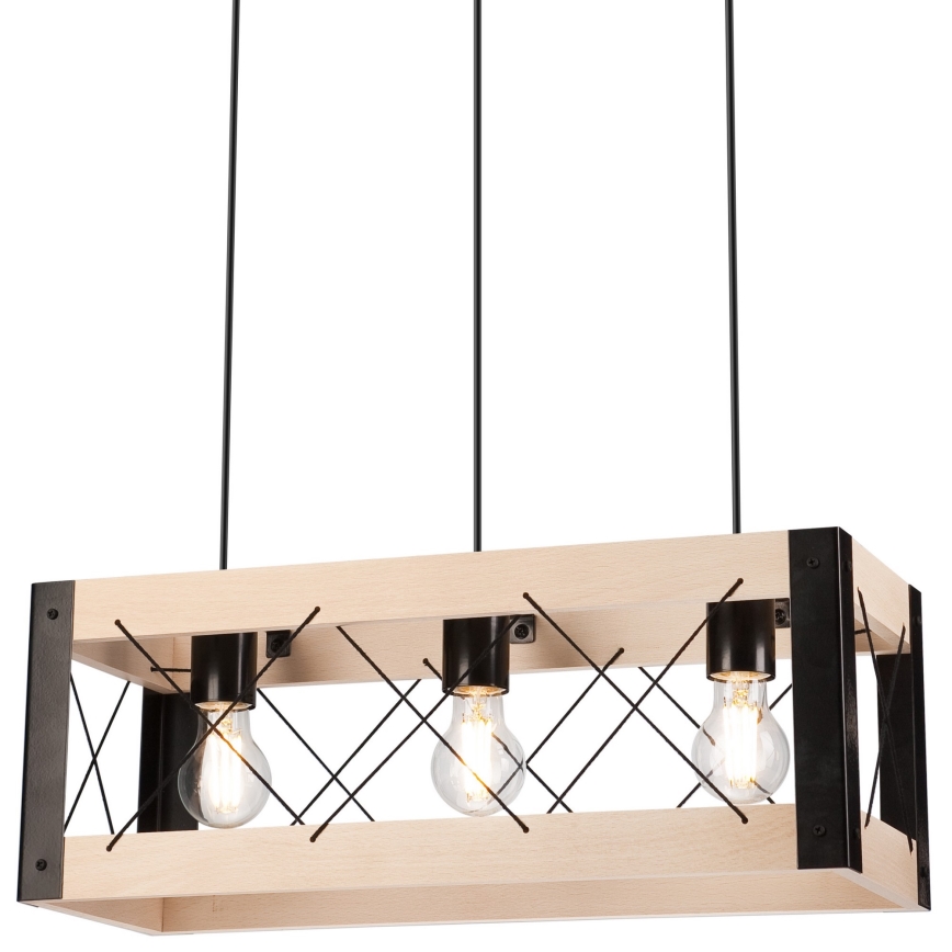 Luster na sajli FRIDA 3xE27/60W/230V crno/bež bukva