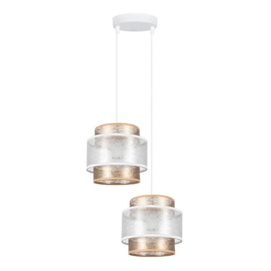 Luster na sajli GABI 2xE27/60W/230V zlatna/bela pr. 30 cm