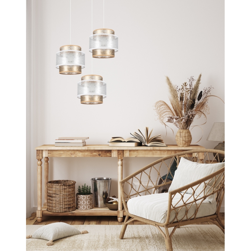 Luster na sajli GABI 3xE27/60W/230V zlatna/bela pr. 45 cm