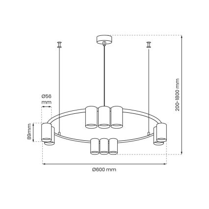 Luster na sajli GENESIS 10xGU10/8W/230V bela