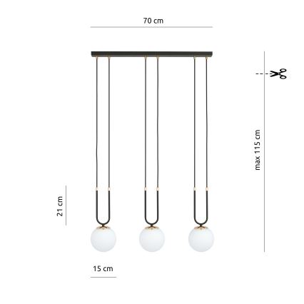 Luster na sajli GLAM 3xE14/10W/230V crno