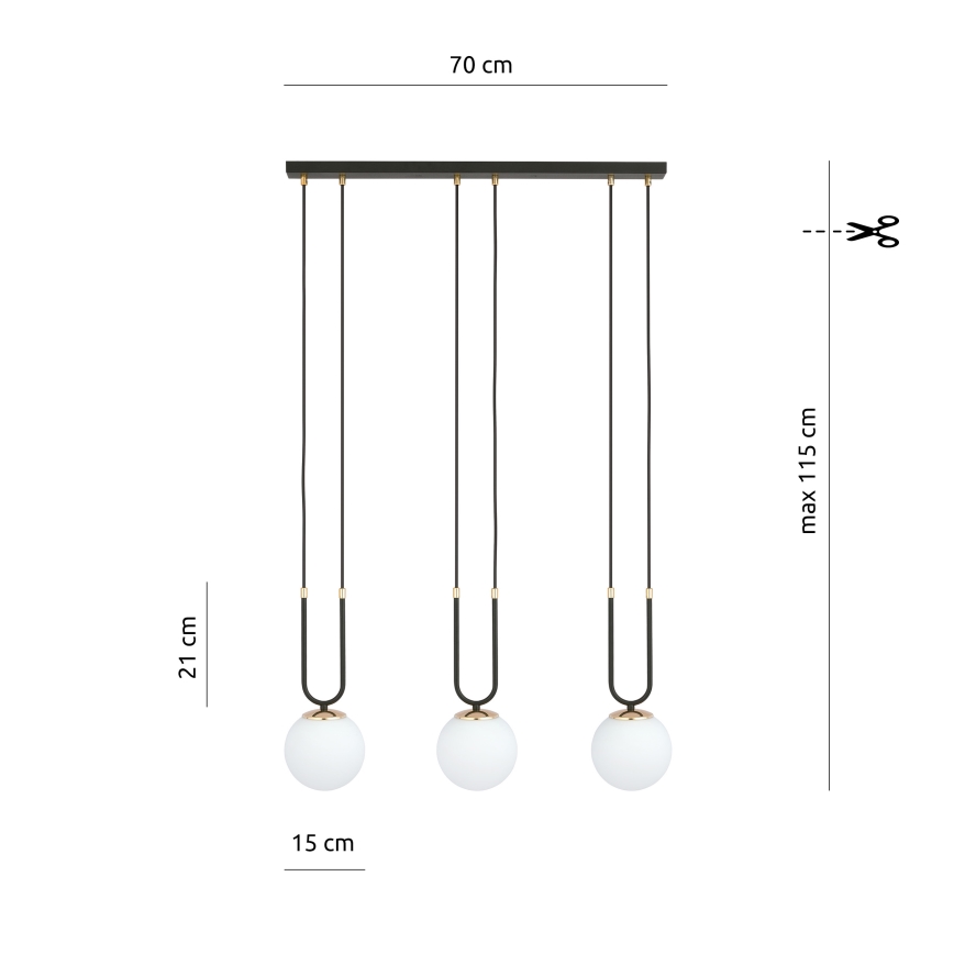 Luster na sajli GLAM 3xE14/10W/230V crno