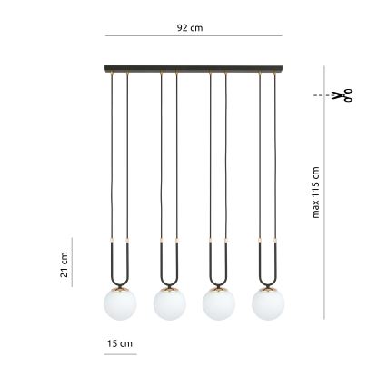 Luster na sajli GLAM 4xE14/10W/230V crno